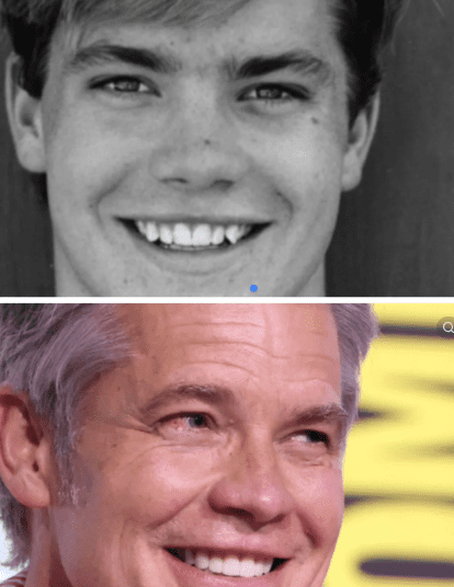 Timothy Olyphant’s Teeth Had Soul and Then Veneers Took It Away 2 A black-and-white photo of a young Timothy Olyphant smiling with natural, slightly gapped teeth, paired with a recent color photo of Olyphant smiling with noticeably even, whiter teeth.
